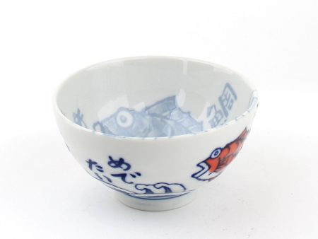 Red Snapper Japanese Writing 11.5 cm Ceramic Rice Bowl Cheap