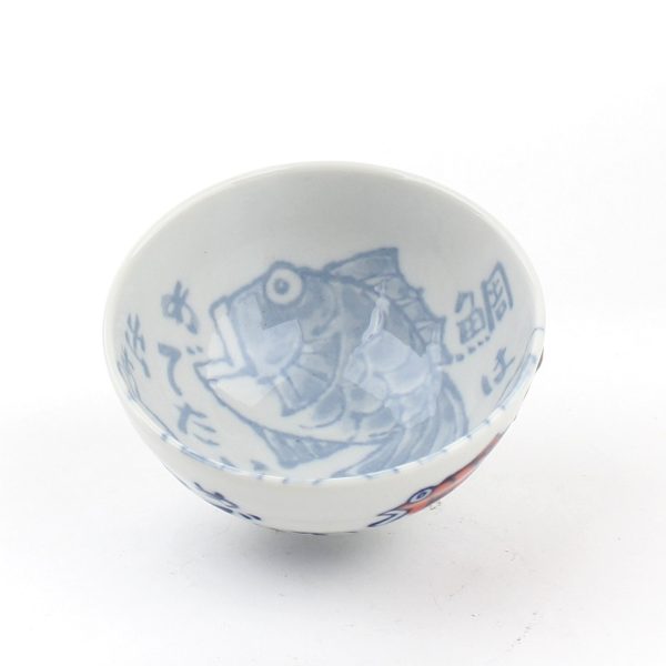 Red Snapper Japanese Writing 11.5 cm Ceramic Rice Bowl Cheap