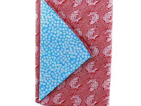 Furoshiki Shantung Double Sided Japanese Wrapping Cloth (Araiso-Rough Coast & Small Cherry Blossom, Dark Red & Blue, 100x100cm) Supply