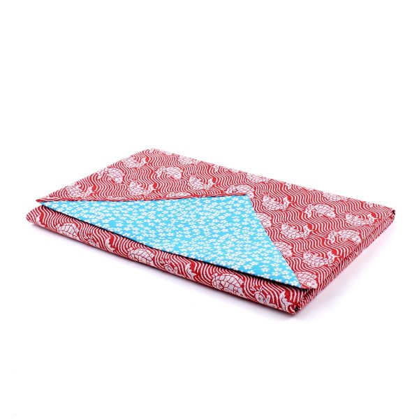 Furoshiki Shantung Double Sided Japanese Wrapping Cloth (Araiso-Rough Coast & Small Cherry Blossom, Dark Red & Blue, 100x100cm) Supply