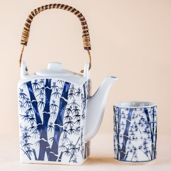 Japanese Ceramic Tea Cup & Tea Pot Set (Bamboo) on Sale