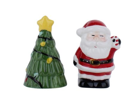 Set of 2 Ceramic Santa & Xmas Tree Salt & Pepper Shaker Set Supply