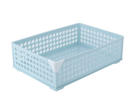 Light Blue Wide Stackable Storage Basket Discount