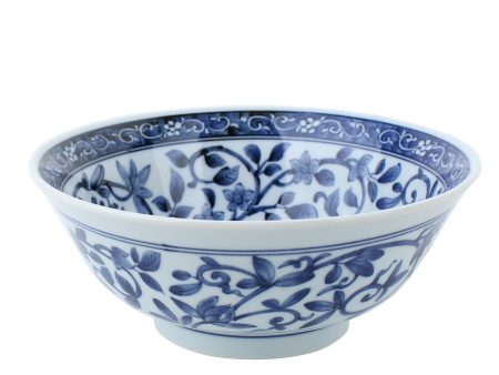 Indigo Arabesque Porcelain Ramen Bowl d.18.8cm For Sale