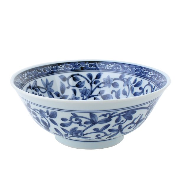 Indigo Arabesque Porcelain Ramen Bowl d.18.8cm For Sale