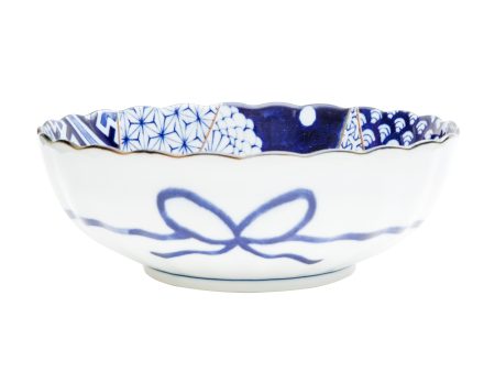 Yuzen Indigo Dyeing Rippled Edge Porcelain Bowl Sale